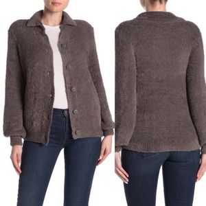 Susina Teddy Fleece Cardigan Sweater Grey Kitten